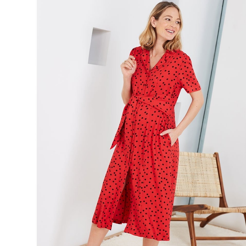 NWOT Isabella Oliver red polka dot midi maternity dress size 12-14 (size 5).